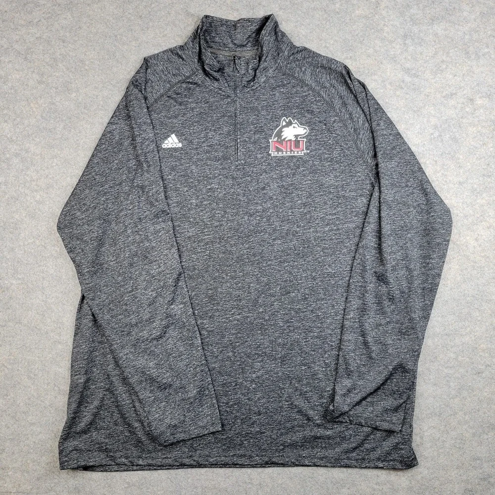 Northern‎ Illinois Huskies Shirt Mens 2XL Gray NCAA Adidas Climalite 1/4 Zip